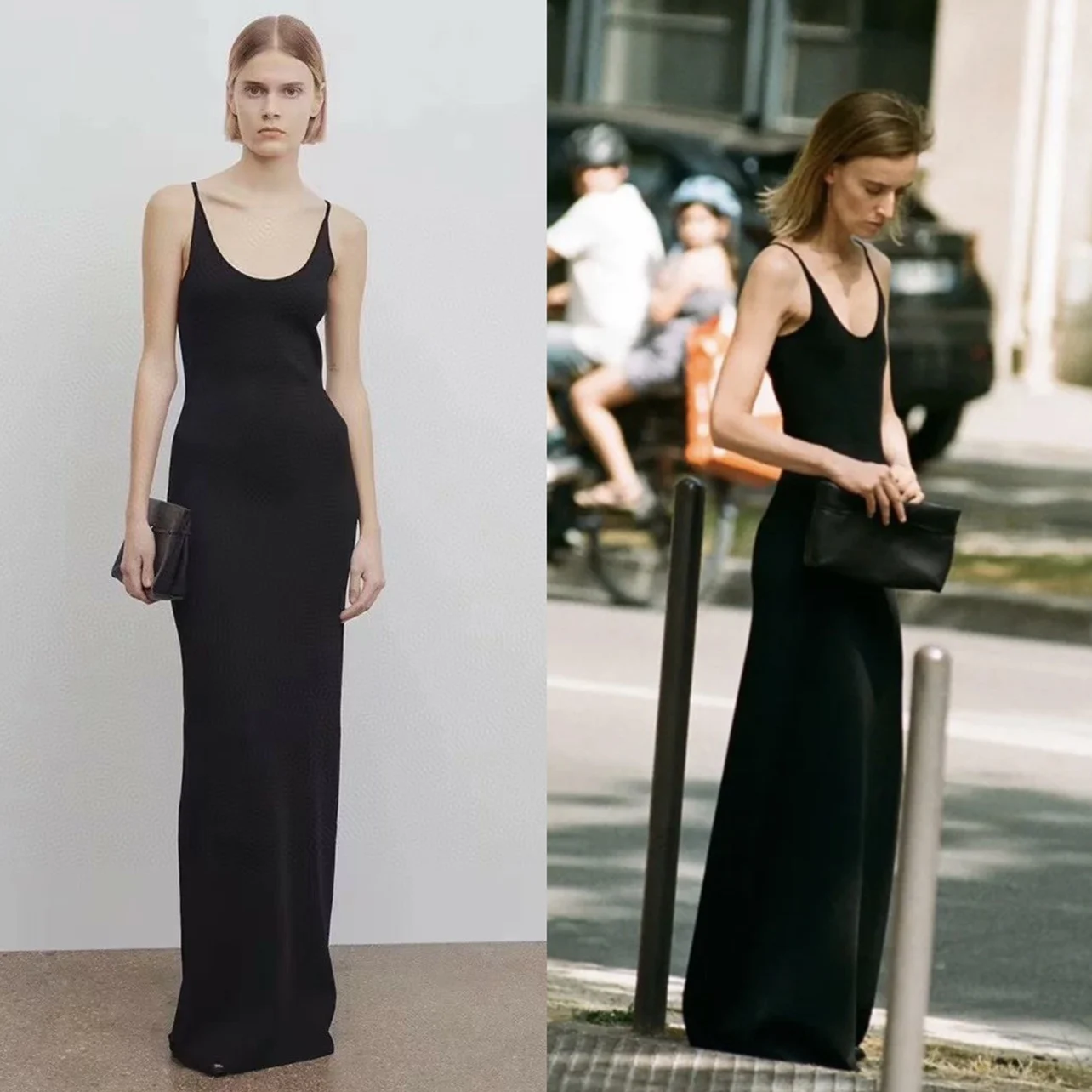 

Women Strapless Sleeveless Spaghetti Strap Knitted Maxi Dress