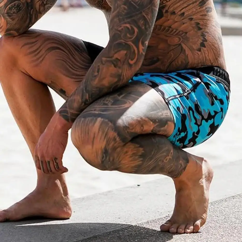 Шорты мужские для бега с регулируемым шнурком пляжные камуфляжным принтом на