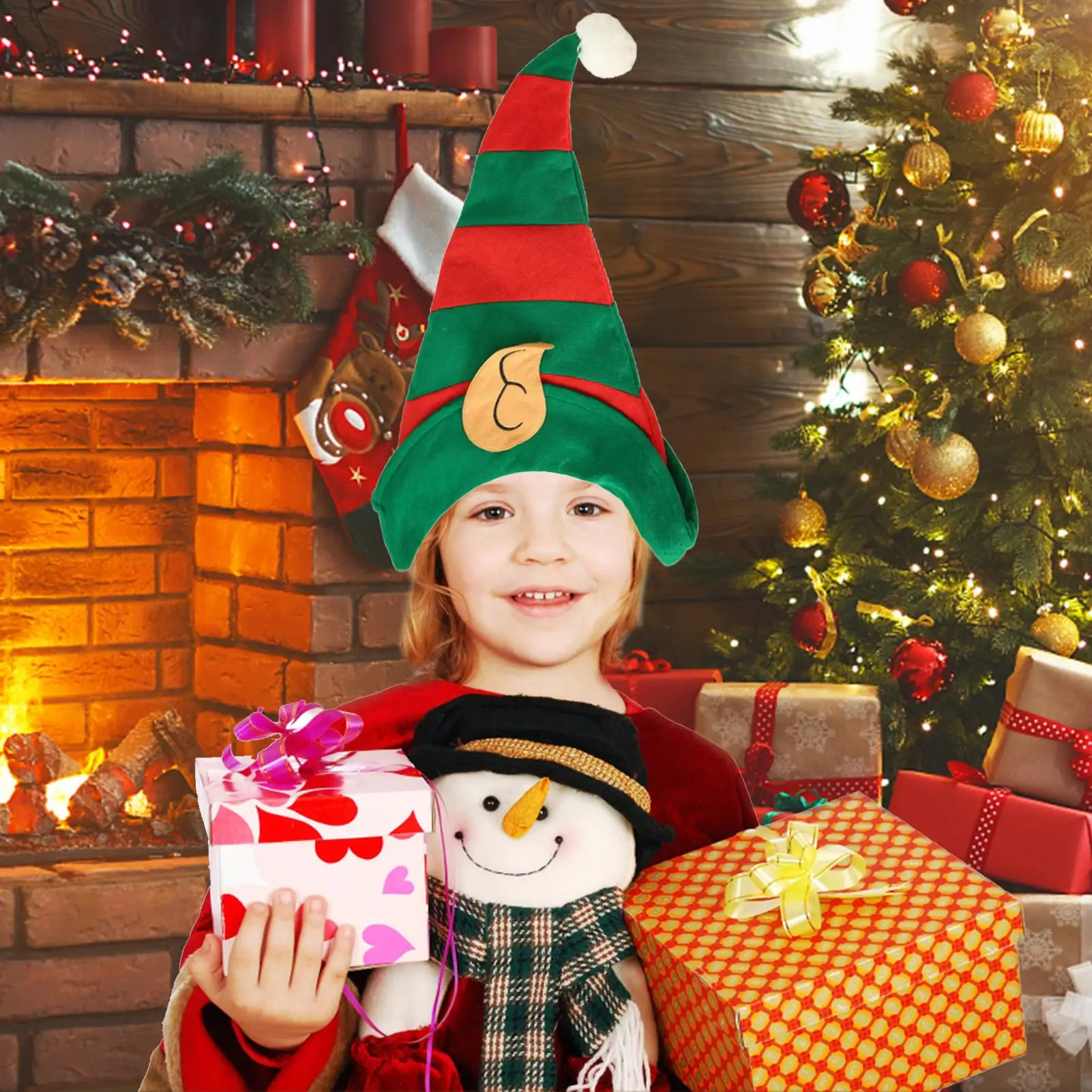 

Christmas Hat with Elf Ears | Non-woven Christmas Elf Hat | Red Green Striped Holiday Christmas Hat for Kids Women Adult
