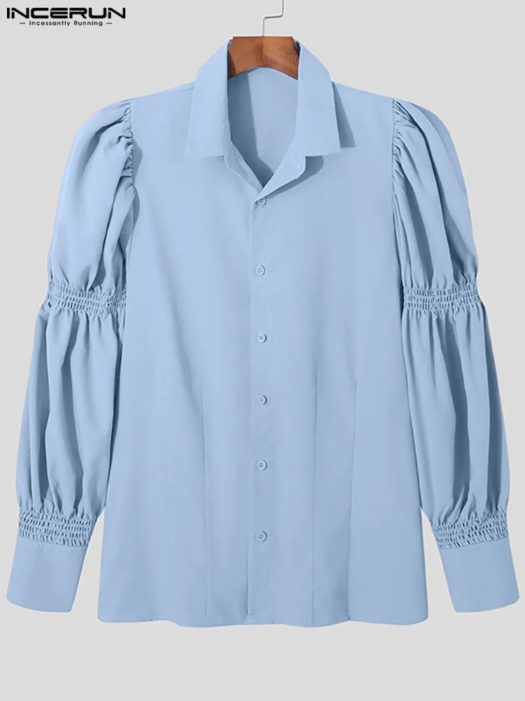 INCERUN Tops 2023 American Style New Men Solid Puff Sleeve Shape Blouse Fashion Party Shows Male Loose Long-sleeved Shirts S-5XL