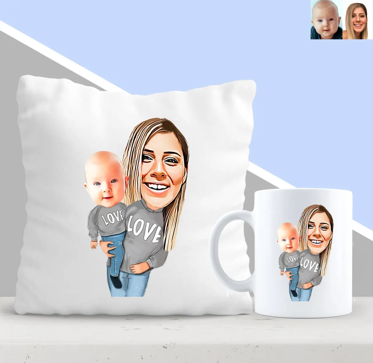 

Персонализированные матери и ребенка карикатура подушки и кружка Seti-2