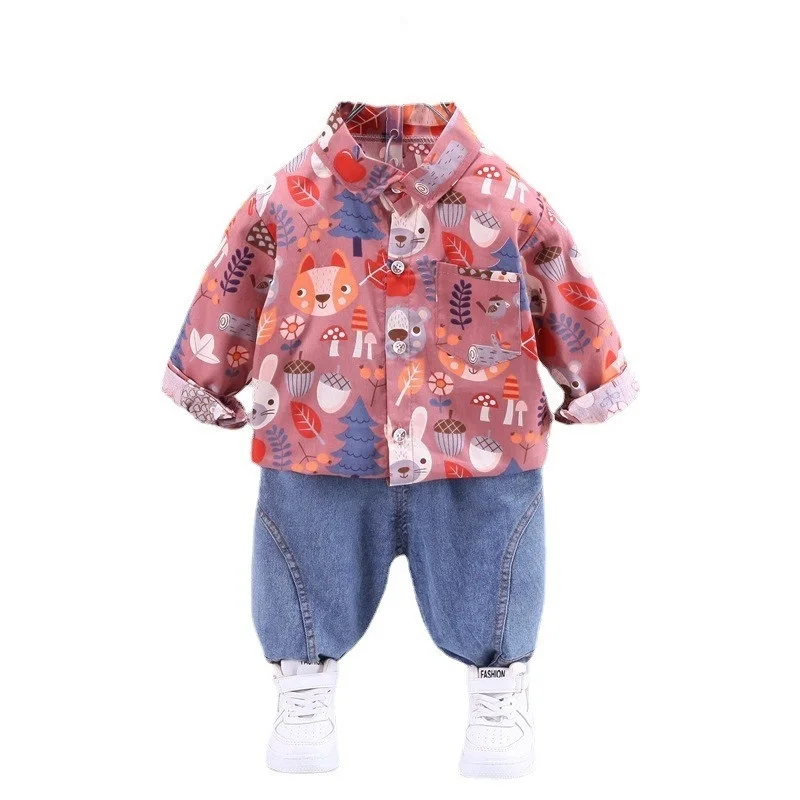 

Новинка, весенне-осенняя одежда для маленьких мальчиков и девочек, детская модная рубашка с мультяшным рисунком и штаны, 2 шт./компл., повседневный костюм для малышей, детские спортивные костюмы