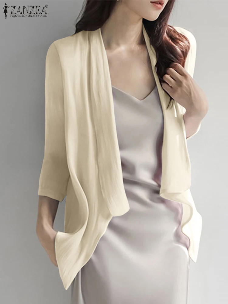 

ZANZEA Female Open Up Blouse Causal Tops Thin Summer Cardigan Fashion Solid Blouses Women Long Sleeve Jackets Coat Work Blusas
