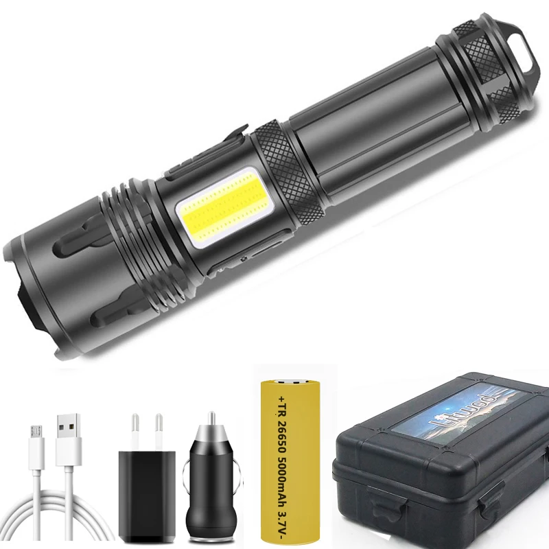 

Usb Rechargeable Zoomable XHP70.2 Aluminum Lantern 26650 Battery Led Flashlight COB 9-core XHP100 Powerbank Function Torch