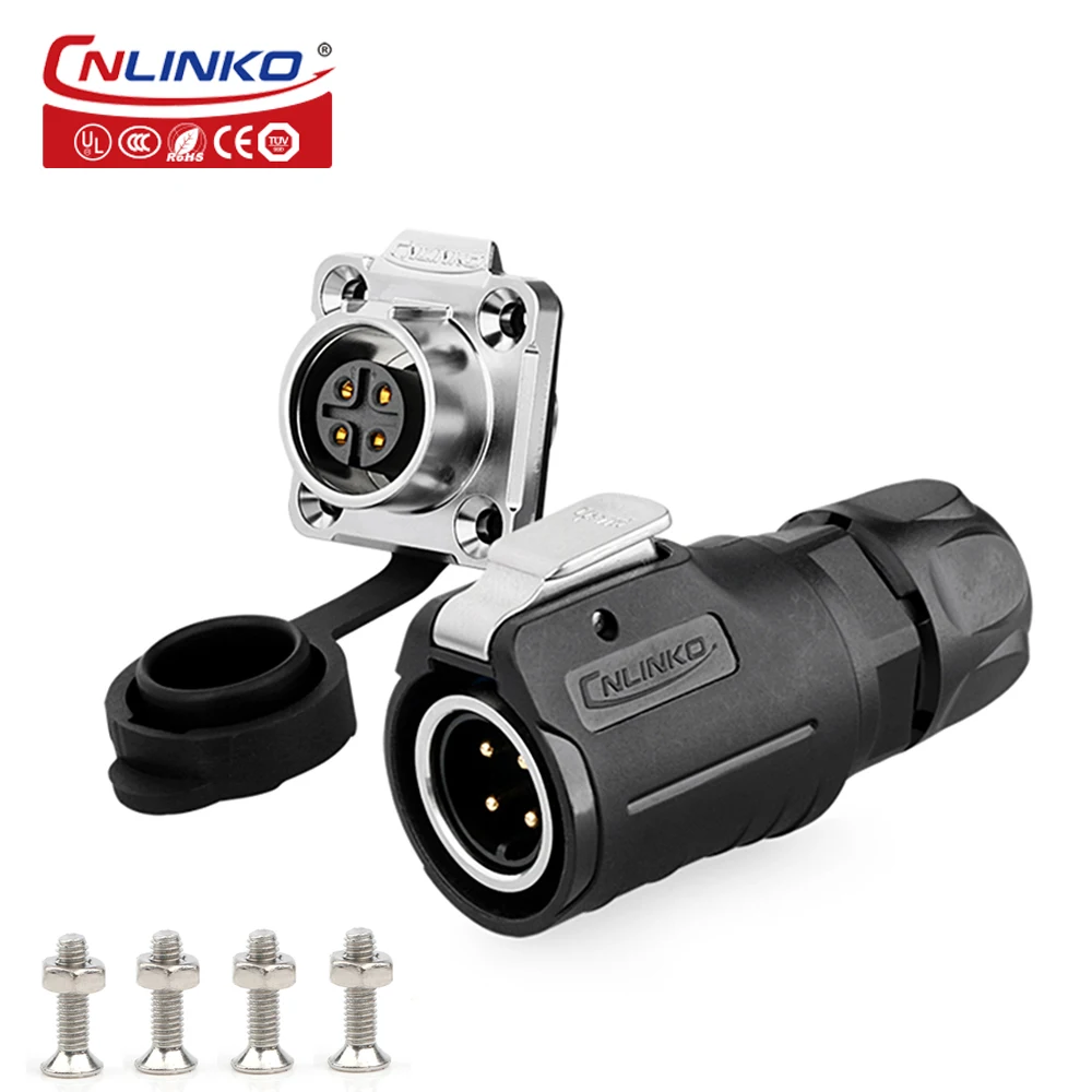 

Cnlinko LP16 Series 4 Pin Plug and Socket Panel Mounting Chassis Industrial Electric Power Cable Connectors Rated Current 10A