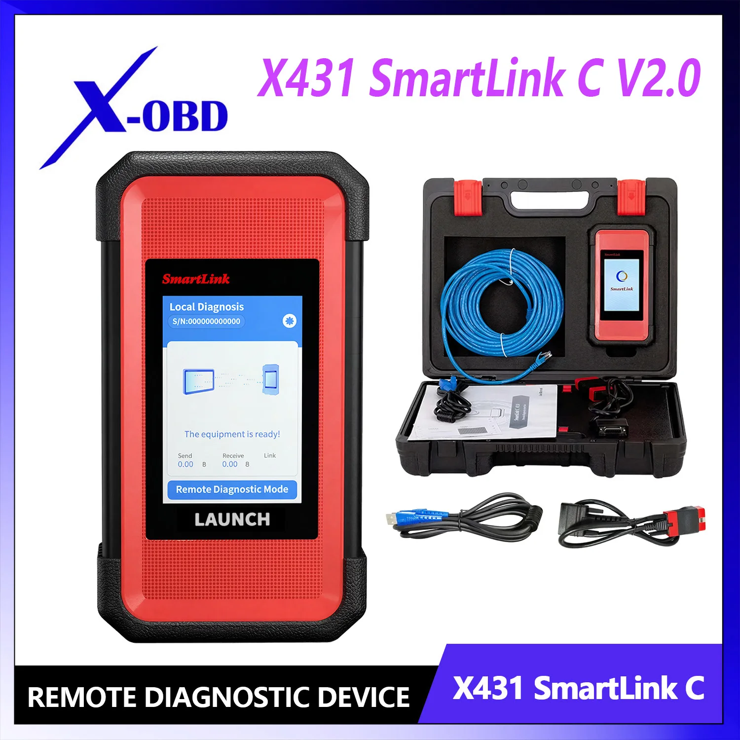 Фото Диагностический сканер LAUNCH X431 SmartLink C V2.0 для тяжелой техники с удаленной диагностикой – CAN FD DoIP J2534 VCI для легковых, грузовых и коммерческих автомобилей 12В 2 №1