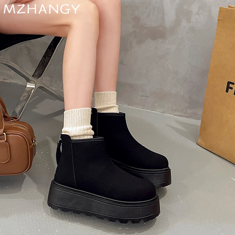 Women Flats Snow Boots Platform Suede Shoes Woman 2025 Trend Winter Fashion Warm Dress New Short Plush Walking Ankle Mujer