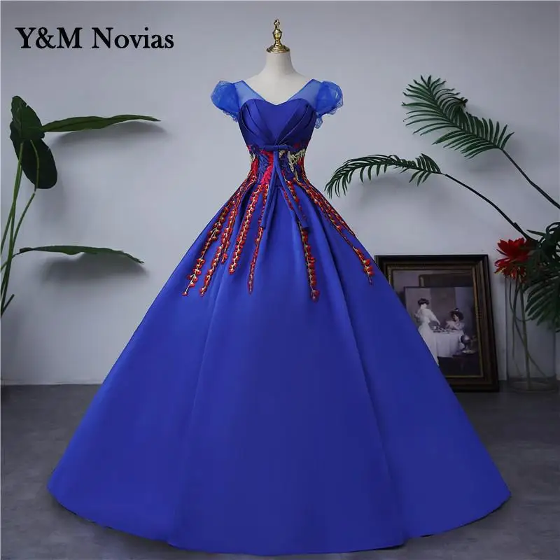 

Женское бальное платье с рукавами и V-образным вырезом, с аппликацией