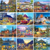 gatyztory painting by numbers town scenery handpainted drawing canvas kits diy car landscape gift home decoration 40x50cm fame