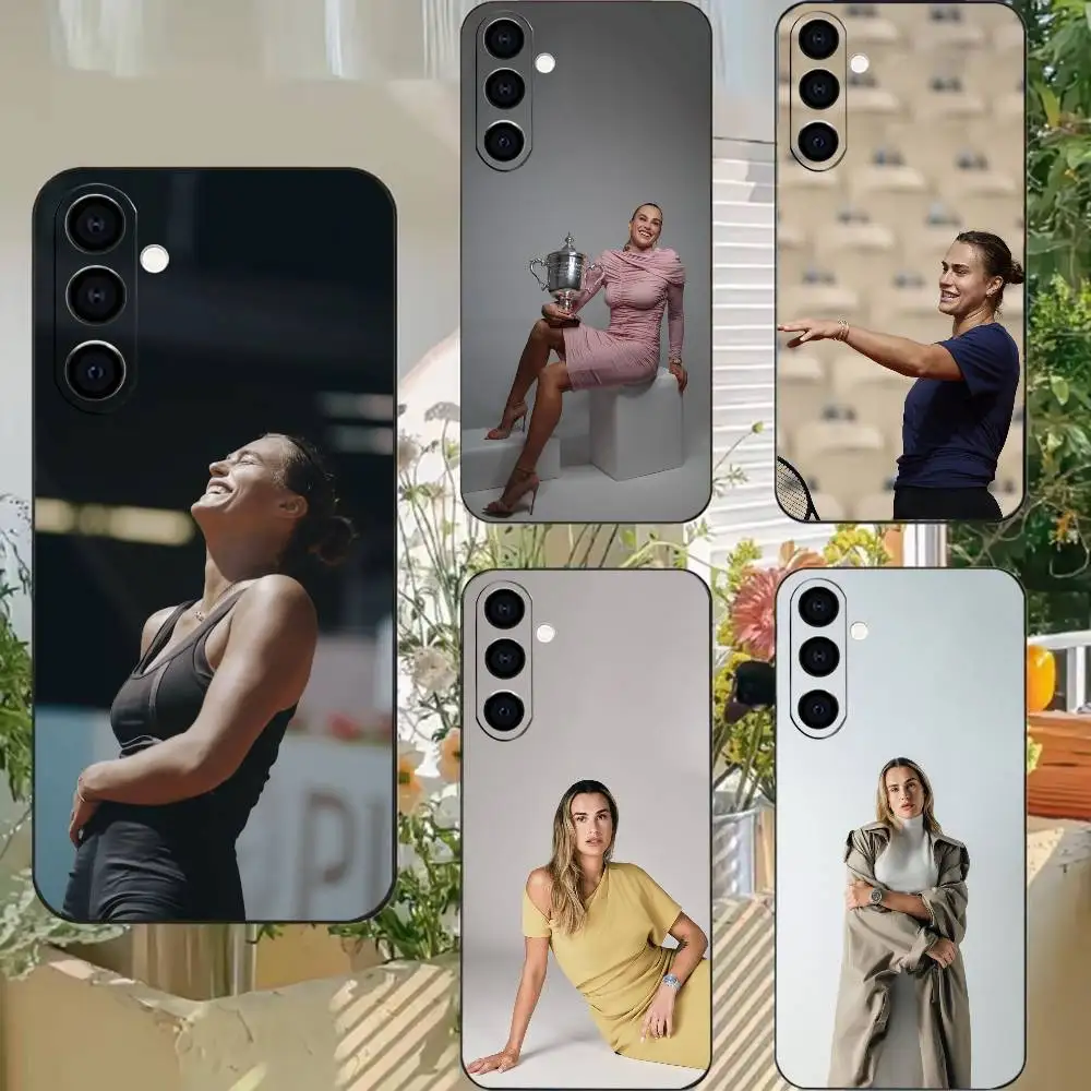 Фото Потрясающий чехол для телефона с изображением теннисистки Арины для Samsung A73 20,21s,22,31,32,52,53,72, мягкий черный корпус №1