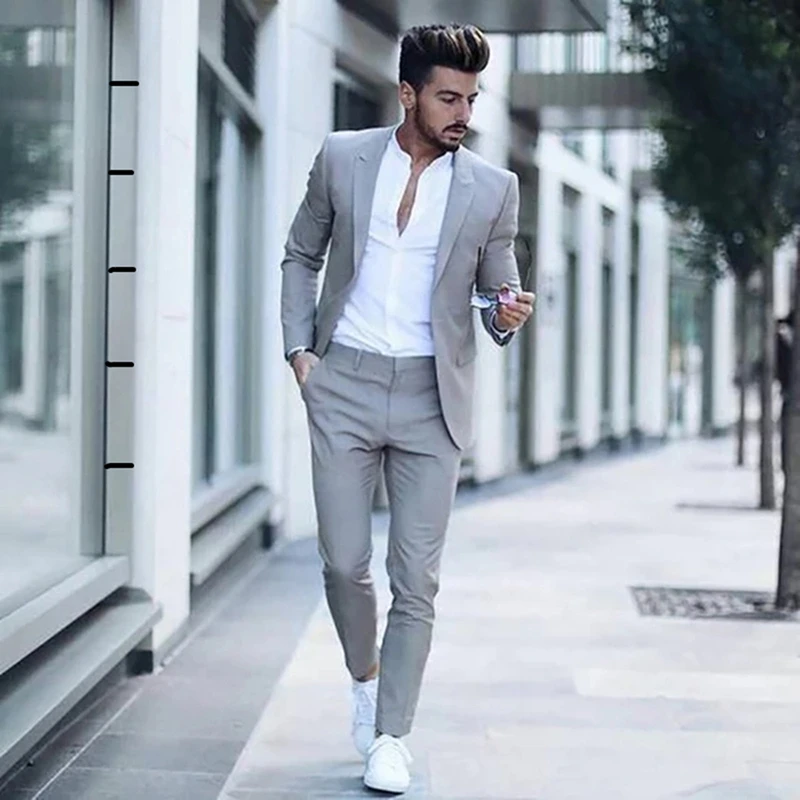2022 Casual Fashion Luxurious Business Men Suits for Wedding Suits Man Tuxedos Slim Fit Peak Lapel Gray Men Suits 2PS(Top+Pants)