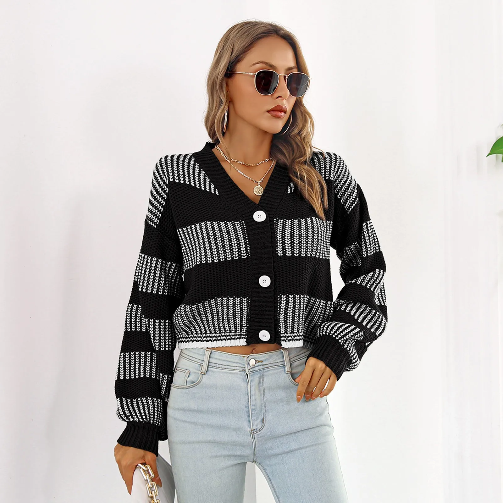 

Женская модная рубашка в полоску с длинными рукавами, кардиган, свитера, Женский вязаный мягкий кардиган на осень и зиму, 2023