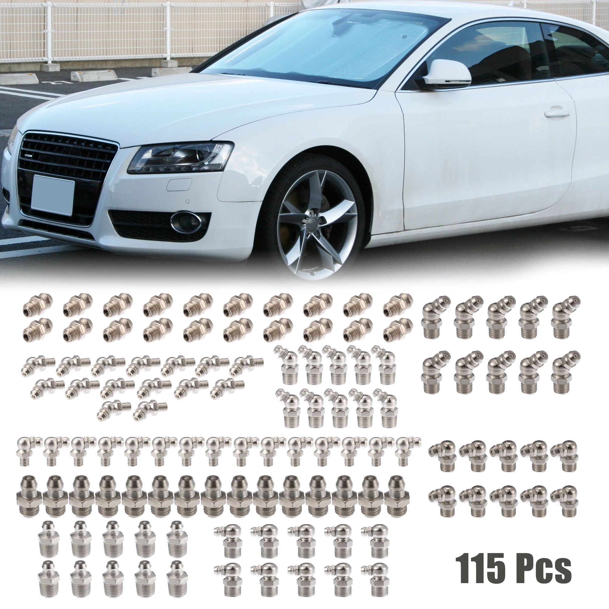 

Uxcell 115 шт. M6/M8/M10 сменные насадки для смазки, Набор насадок для автомобиля, мотоцикла, 45 градусов, 90 градусов, прямой для смазочного пистолета