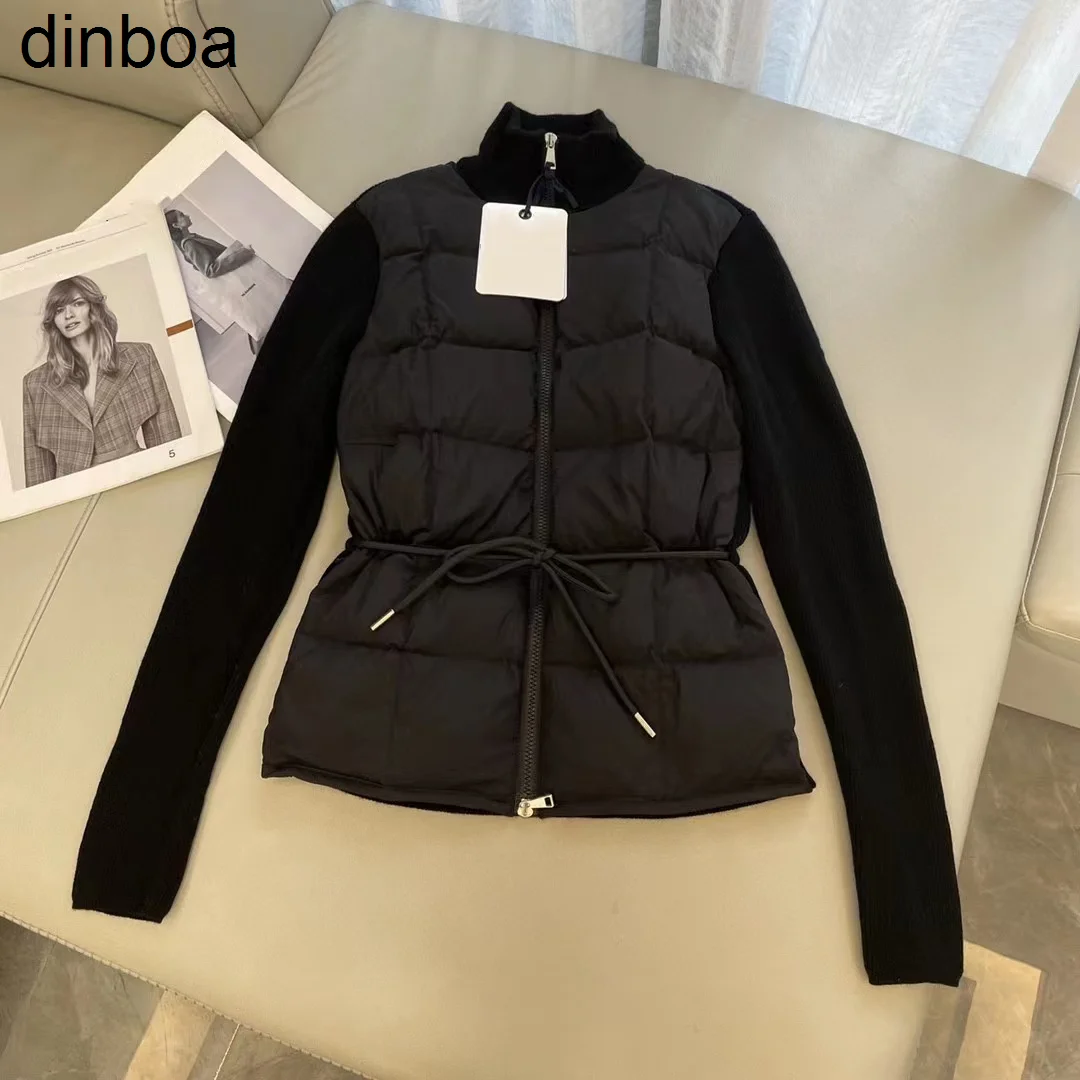 

Dinboa-2023 High-quality New Stitching Wool Knitted Light Down Jacket Lace Waist Slim Fashion Handsome and Versatile
