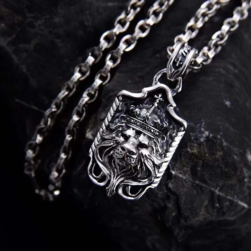 

S925 pure silver ancient forward original god beast lion pendant tide men women with personality necklace