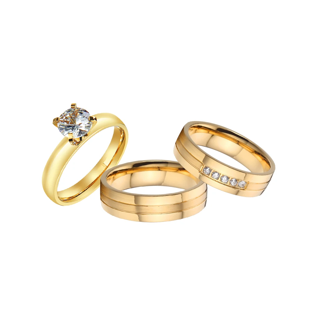 United States Jewellery 3pcs Bridal Wedding Engagement Rings 18k Gold Plated Jewery Statement Ring Valentine's Gifts