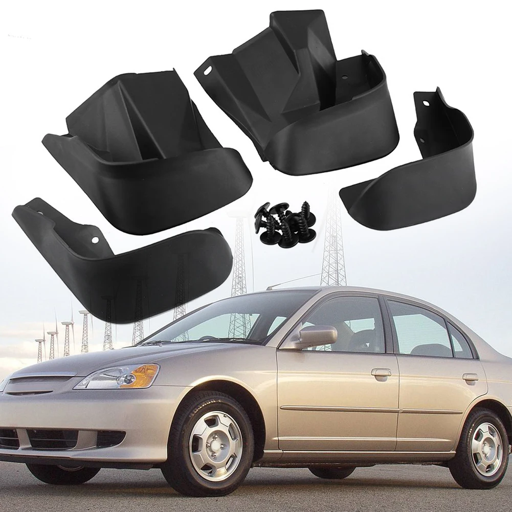 

PP Plastic Front + Rear Splash Guards Easily Installation Personal Car Portable Mud Flaps Elements for Honda Civic 96-00