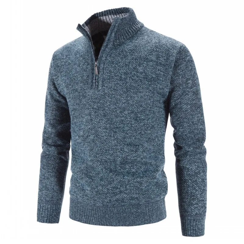 2021 New Fall and Winter Plus Fleece Men's Large Size Zip Half Turtleneck Pullover Jumper Men's Long-Sleeved Knitted Jumper