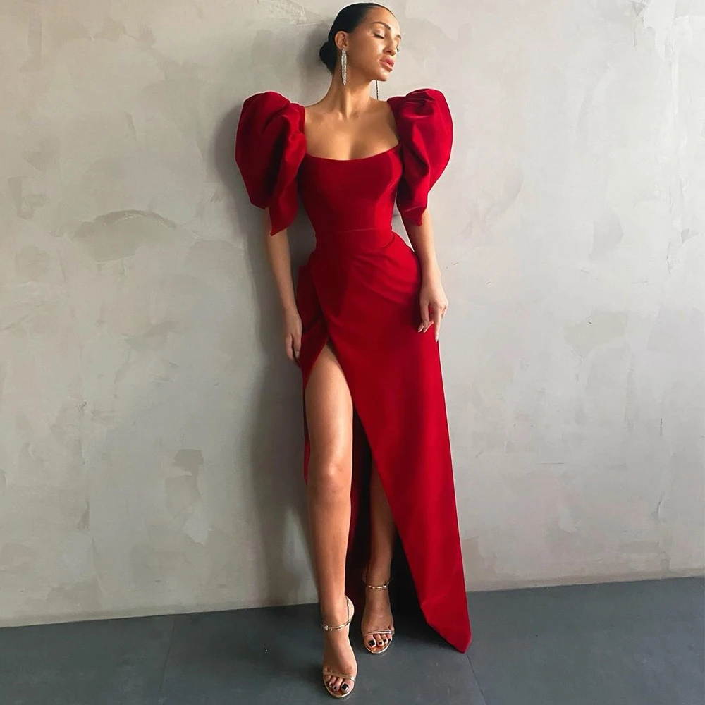 

Charming Side Slit Burgundy Strapless Evening Dresses Floor Length Short Sleeve High Quality Women's Dress платье женское Summer