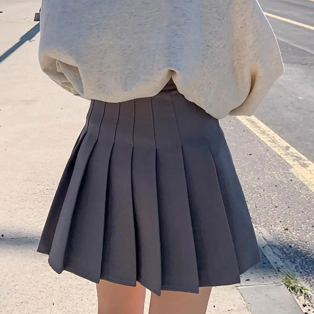 

Women Uniform Skirt Above Knee Length Summer Pleated Skirt Solid Color Machine Washable Summer Pleated Skirt Dress-up