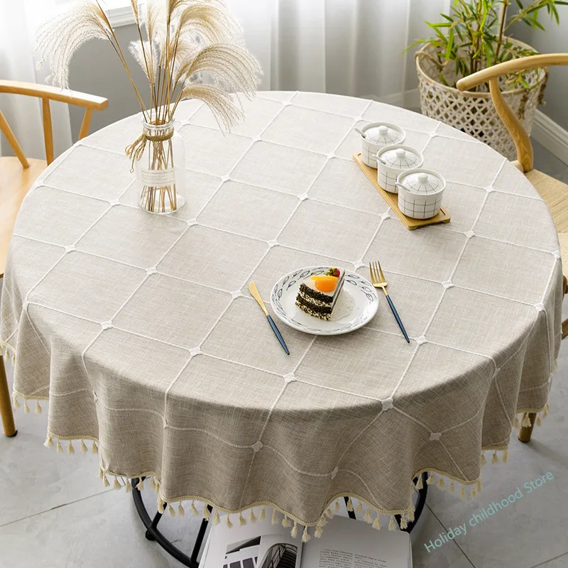 

Modern simple small round table tablecloth cotton linen round lattice tea table tablecloth Nordic table cloth household
