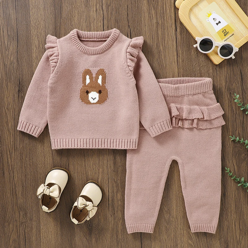 

Комплекты одежды для маленьких девочек, милый розовый свитер с длинным рукавом + штаны, наряды для младенцев, весенние, осенние, зимние костюмы