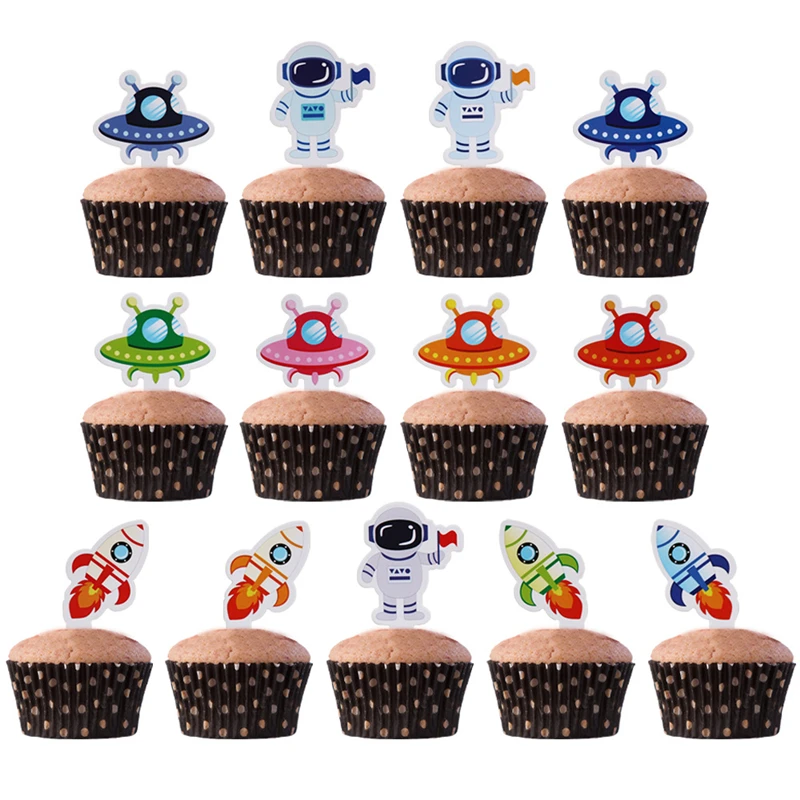 

13pcs Astronaut Rocket Cake Toppers Outer Space Paper Cupcake Topper Birthday Party Cake Decorations Kids Baby Shower Supplies