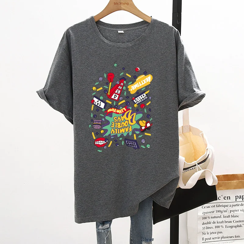 

Милая летняя новая Универсальная женская футболка с круглым вырезом и коротким рукавом футболки с графическим принтом женские футболки бо...