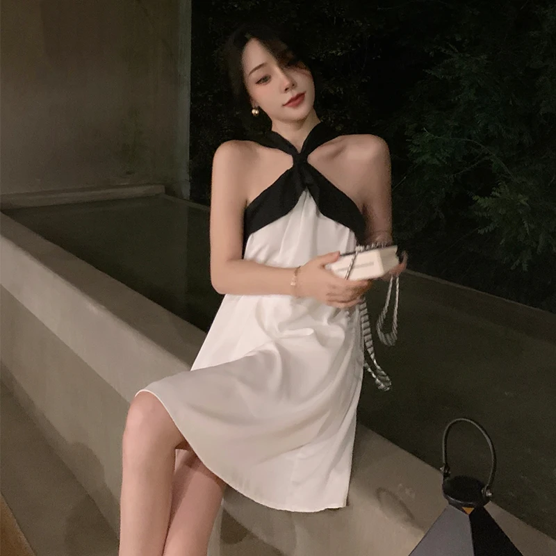 

NEW Women White Mini Halter Dress Women 2020 Sexy Sleeveless Strapless Korean Dresses for Beach Vacation
