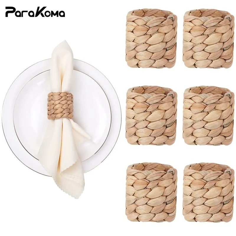 

Set of 6 Woven Natural Water Hyacinth Napkin Rings Handmade Napkin Rings for Birthday Party, Wedding, Christmas Table Decoration