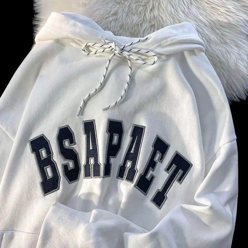 

Vintage Gray Letter Embroidery Loose Hoodies Women Long Sleeve Campus Sweatshirt Pullovers Student 2022 Autumn Preppy Style Tops