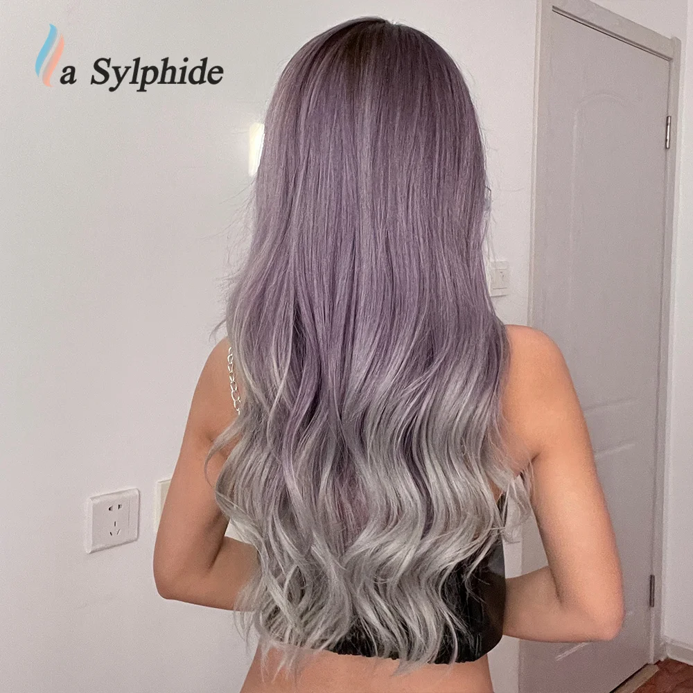 Длинные волнистые синтетические парики La silphide с эффектом омбре фиолетового до