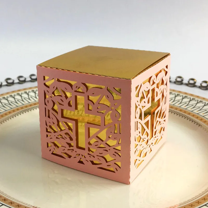 

10/20/50pcs Crossing Candy Dragee Gift Box for Baby Shower Baptism Birthday First Communion Christening Wedding Packaging Paper