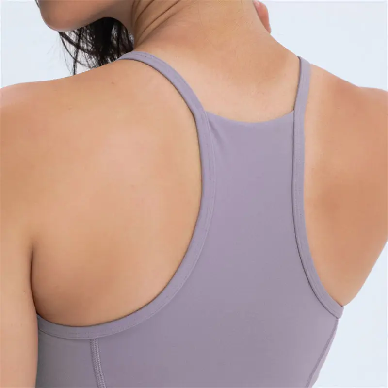 Nepoagym BENO Women Sleeveless Crop Tank Top with Shelf Buit In Bra Longline Sports Bra Naked Feel Racerback