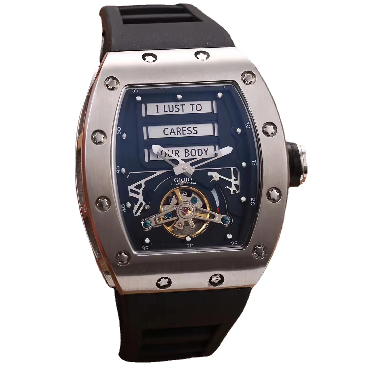 

men automatic mechanical watch black white erotic tourbillon
