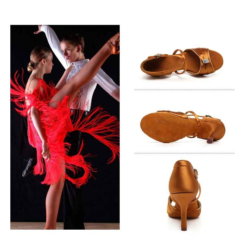 DKZSYIM Women Latin Dance Shoes High Heel Satin Dance Shoes lady Soft Bottom Dance Shoes heeled 8cm Girls Salsa Ballroom Shoes