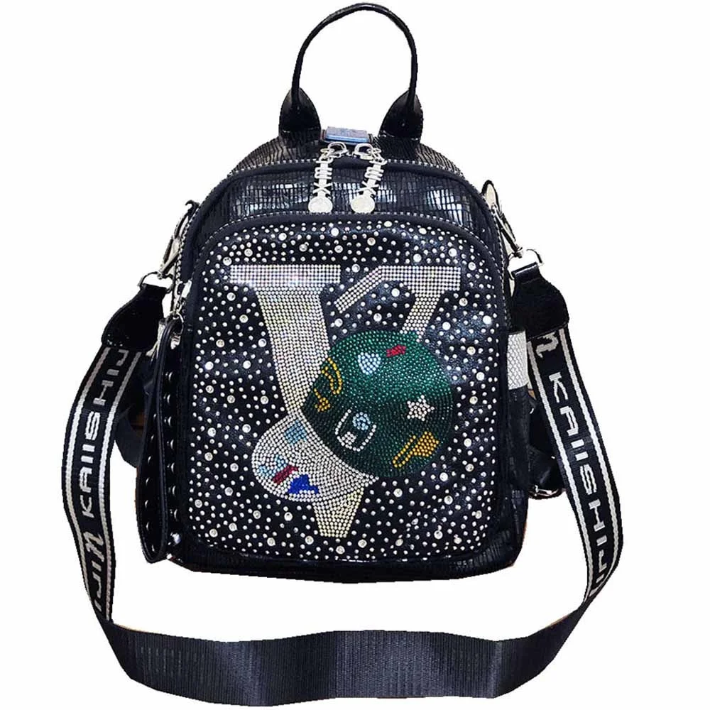 

Luxury Women Leather Backpack Diamonds Print Designer Bags Ita New Anti Theft Shoulder Bag Female Fashion Brand Travel Mochilas