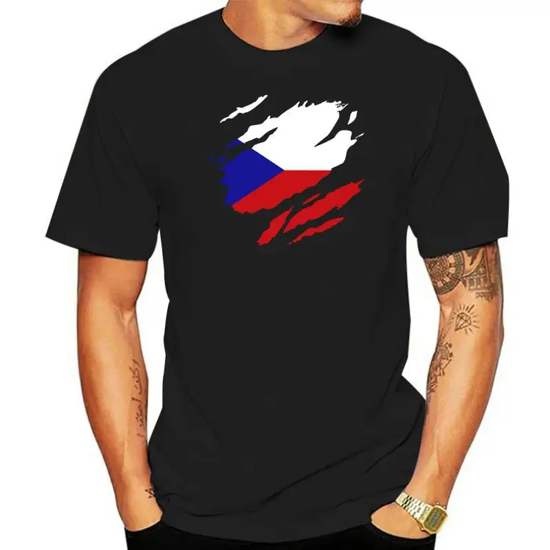 

Mens Torn Czech Republic Flag T Shirt Prague Country national football