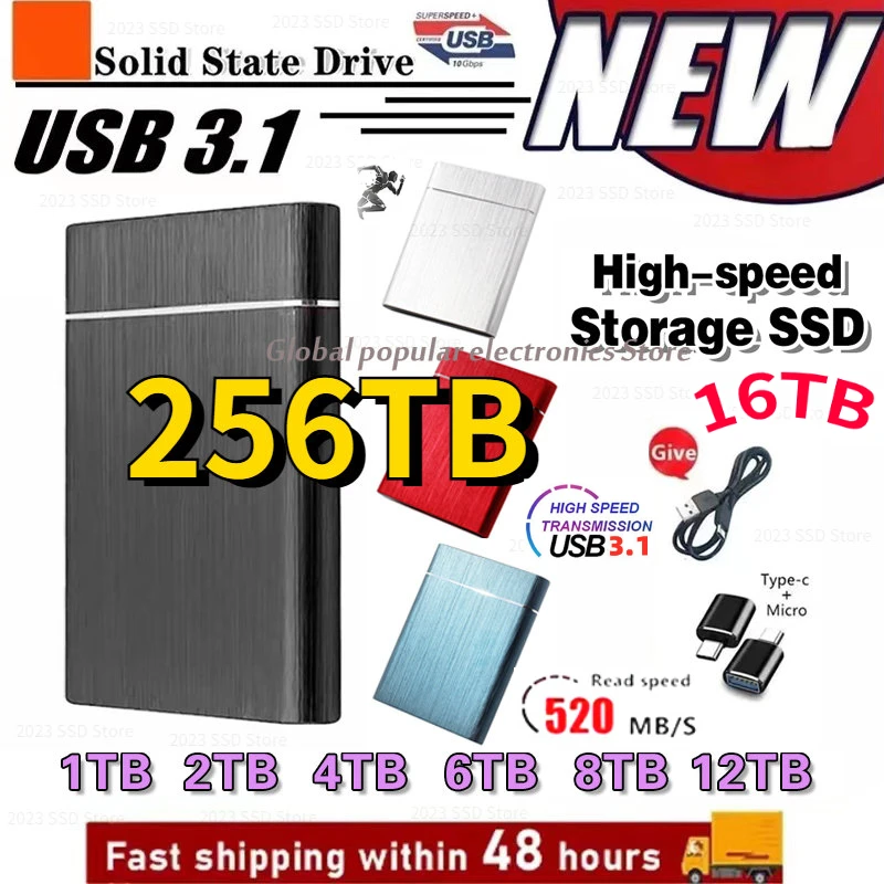 

High Speed 128TB Hard Disk Portable SSD Type-C External Hard Drive 4TB 8TB Large Capatity Mobile Solid State Drive For Laptops