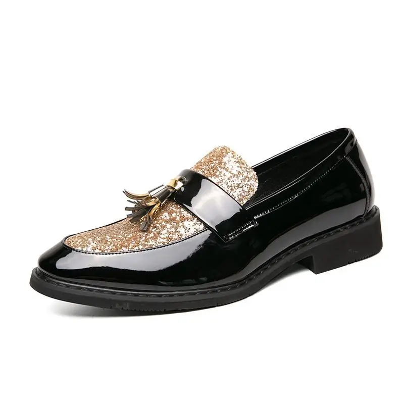 

DAFENP Wedding Party Business Leather Shoes Fashion Tassel Men Loafers Shiny Design Leather Dress Shoes Men 38-47
