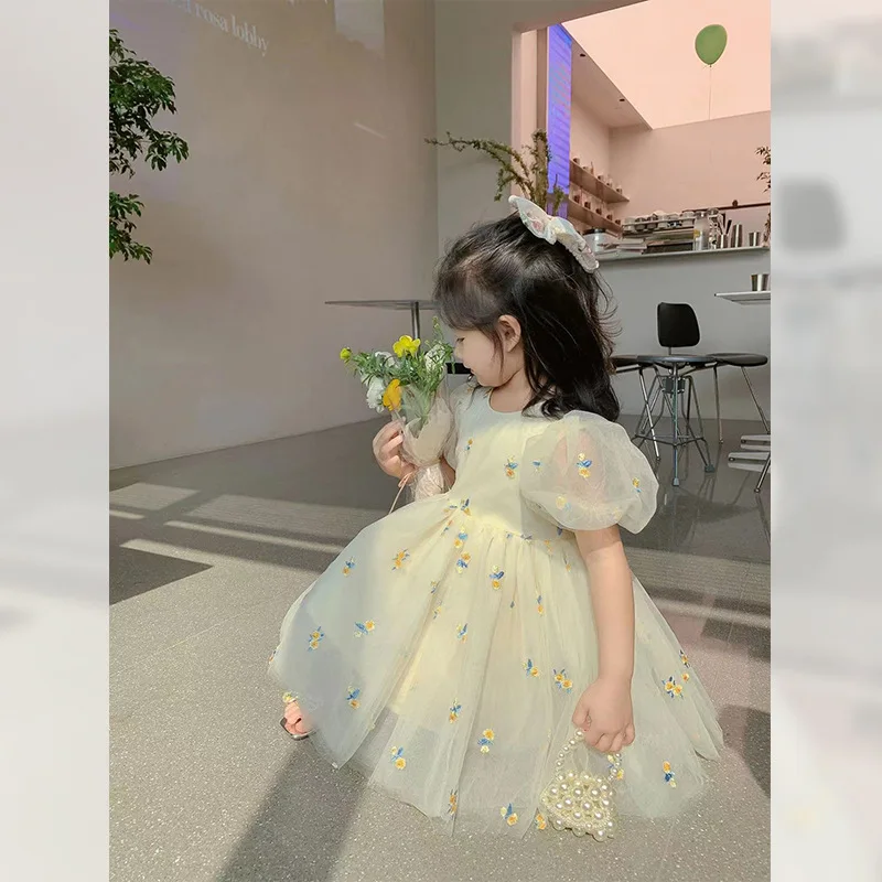 2022 Summer Dress Girls New Children's Clothing Children's Mesh Dress Children's Floral Long Skirt Baby Princess Skirt