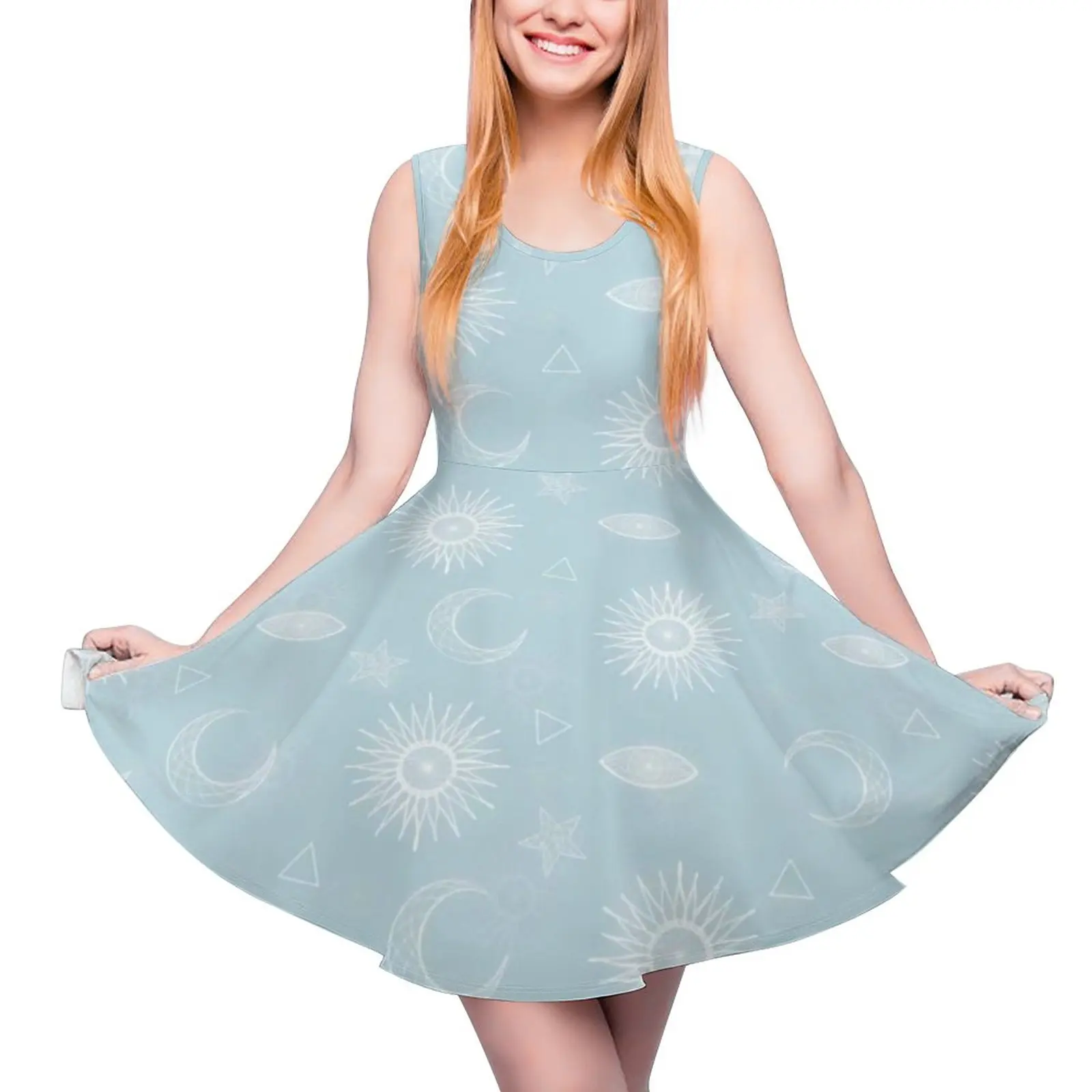 

Женское платье без рукавов, летнее платье-оверсайз с символом белой Луны и солнца