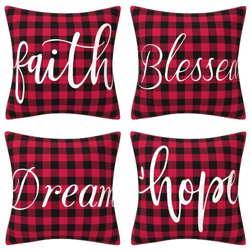 

Christmas Throw Pillow Covers 4 Pcs Holiday Pillow Covers 18 X 18 Inches Blessing Words Decorative Pillows Cover For Couch