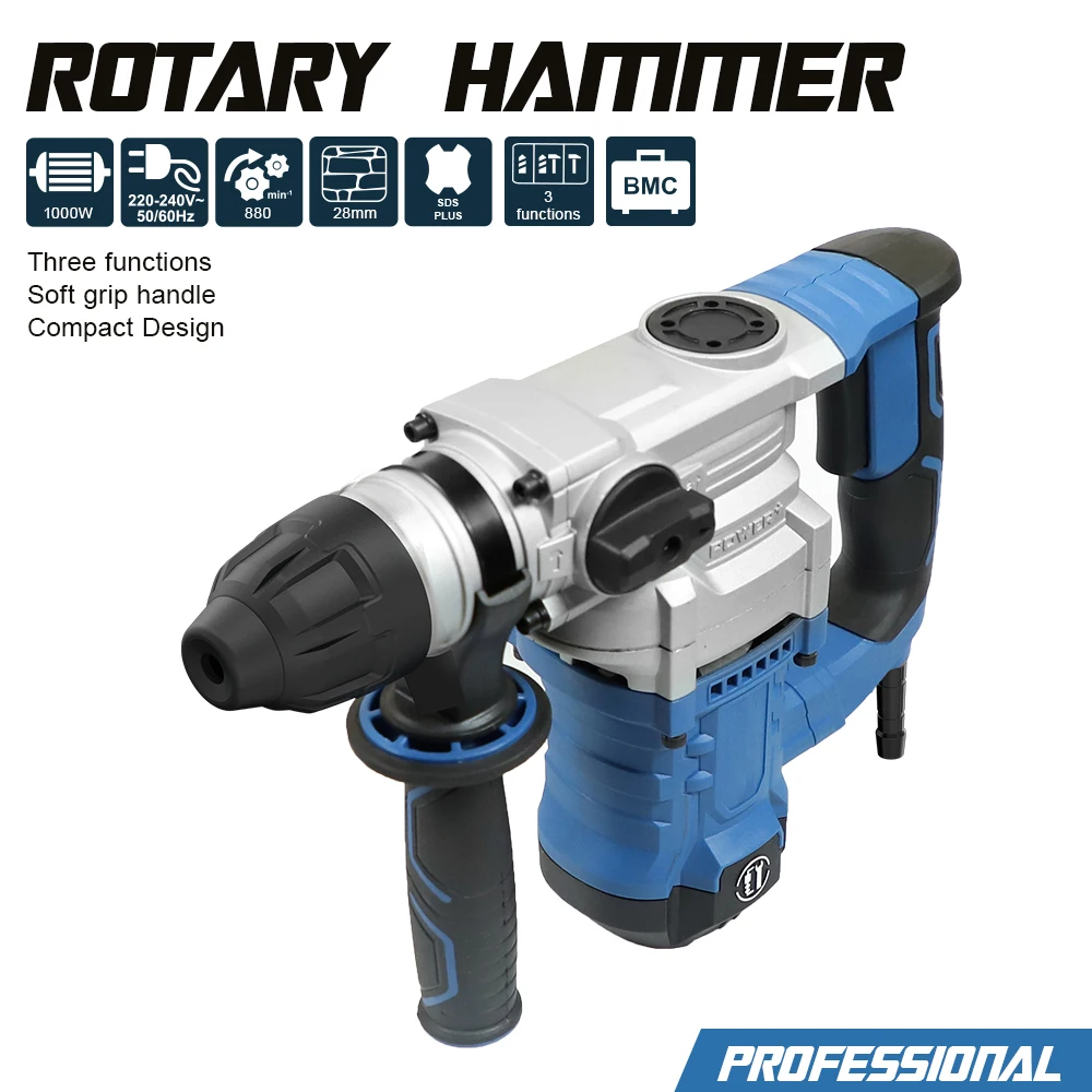 

8 Amp 1000W SDS-Plus Rotary Hammer Drill with Vibration Control and Safety Clutch Heavy Duty Demolition Hammer for Concrete Tool