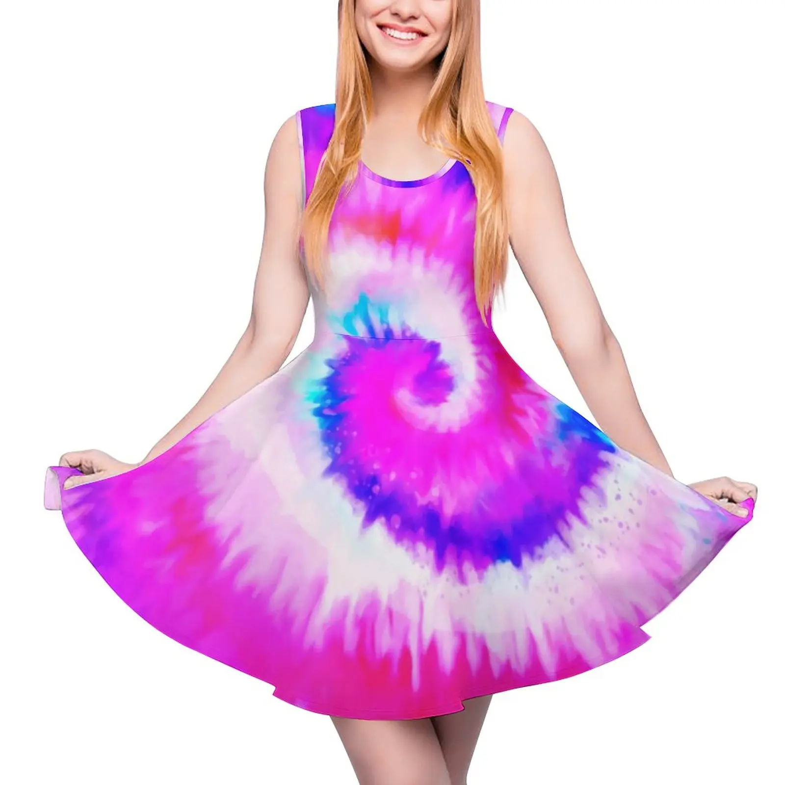 

Ombre Tie Dye Dress Rainbow Hippy Print Elegant Dresses High Waist Street Wear Graphic Skate Dress Women Oversized Vestidos