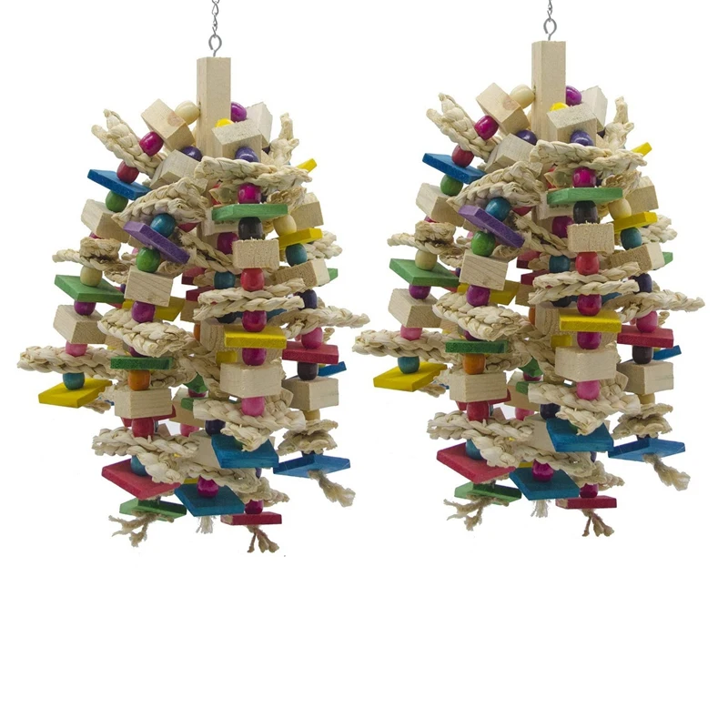 

2X Large Parrot Chewing Toy - Bird Parrot Blocks Knots Tearing Toy Bird Cage Bite Toy For African Grey Macaws Cockatoos