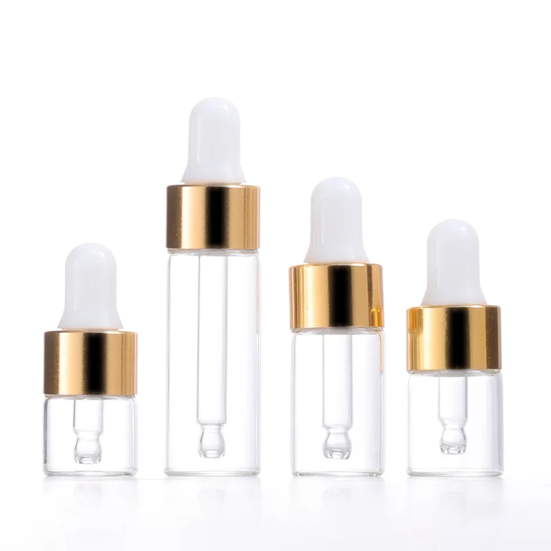 20/50/100pcs/lot Essential Oil Dropper Bottle Gold Cap Perfume Transparent Glass Pipette Reagent Aromatherapy