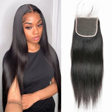 Luxediva прямые 4x4 кружевные застежки предварительно выщипанные коричневые 2 #4 # 99J красные средние части 2x6 кружевные застежки бразильские человеческие волосы для женщин - изображение