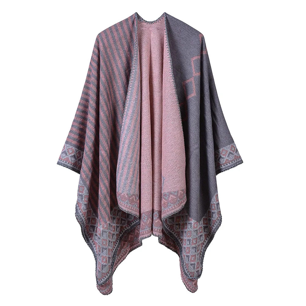 2022 Women's Autumn Winter Stripe Office Air Conditioning Room Korean Warm Shawl Thickened Warm Shawl Cape Ponchos Lady Coat P3