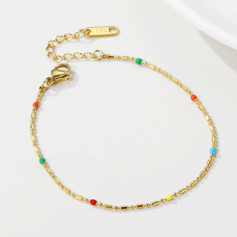 

Bohemian Titanium Steel Bracelet for Women Simple Color Dripping Rice Bead Bracelet Niche Jewelry Friend Gift Wholesale